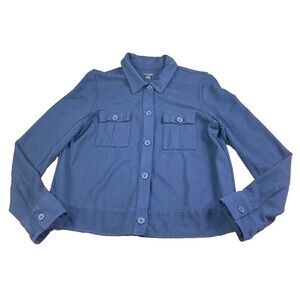 J. Jill Ponte Knit Blazer Small Blue Stretch Button Cardigan Shacket EUC